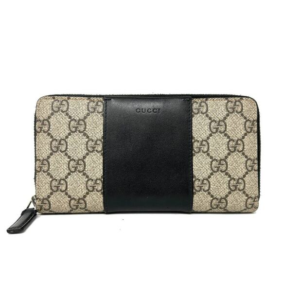 Gucci Handbags - Gucci GG Supreme Monogram Zip Wallet Black Leather Trim
